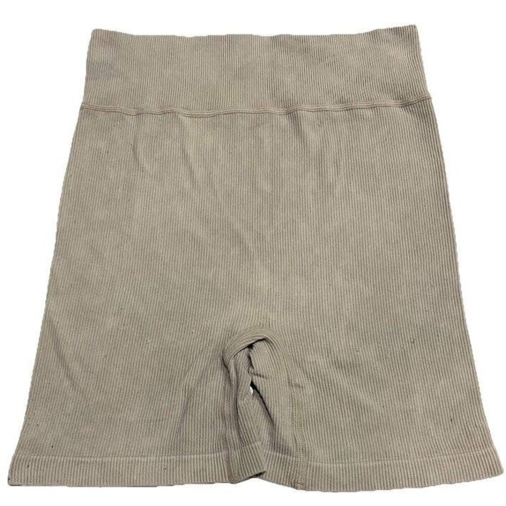 Aura Ribbed Biker Shorts Womens S M High Waist Seamless Stretch Yoga Gym Fit Tan